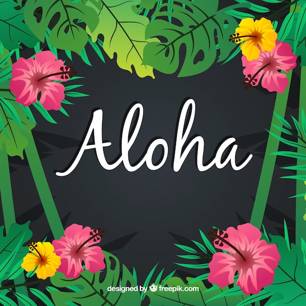 Aloha background with flowers and leaves