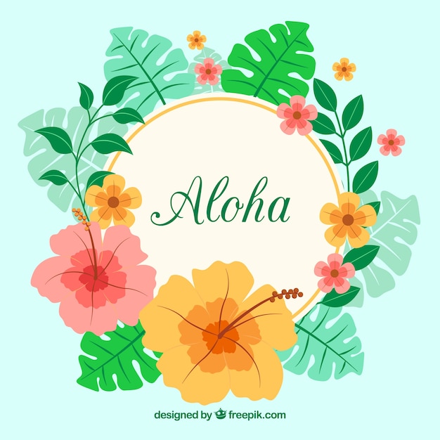 Free Vector | Aloha background with flowers and tropical leaves