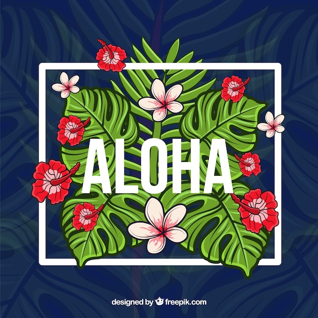 Free Vector | Aloha background with frame and tropical flowers