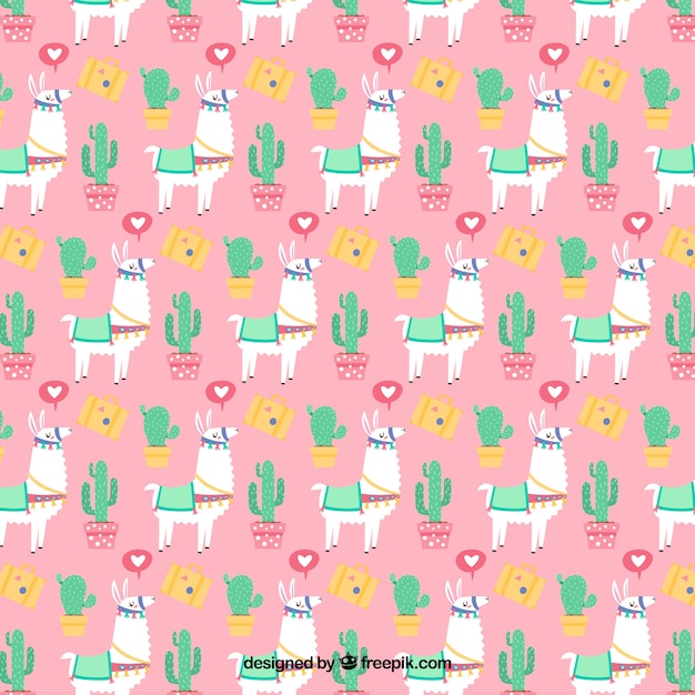 Alpaca character pattern with flat design Free Vector