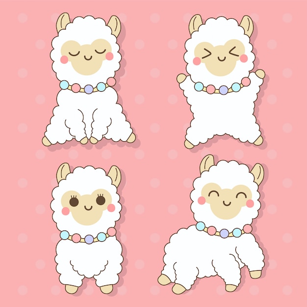 Download Alpaca - set of cute animals kawaii charactor illustration ...