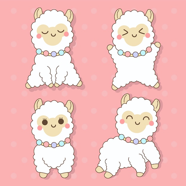 Premium Vector Alpaca Set Of Cute Animals Kawaii Charactor Illustration