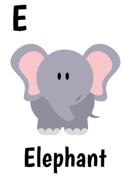 Premium Vector | Alphabet animal cards for kids with elephant