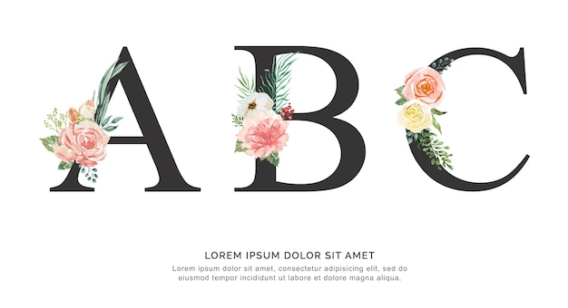 Alphabet A B C Flower Font Made Of Paint Floral And Leaf Watercolor On ...