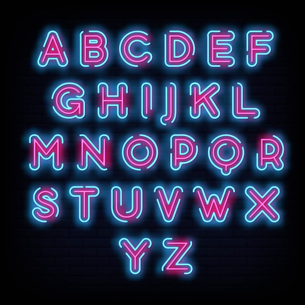 Alphabet font typography neon sign style | Premium Vector