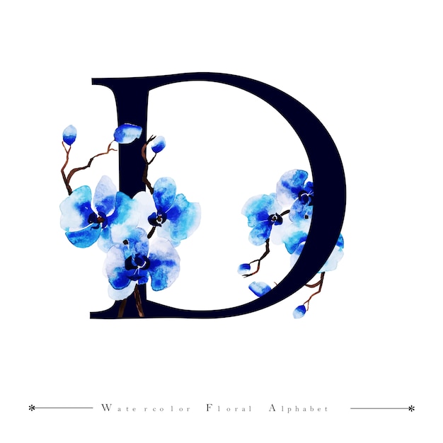 Premium Vector | Alphabet letter d watercolor floral background