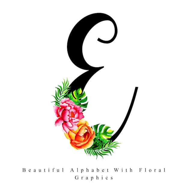 Alphabet letter e watercolor floral background | Premium ...