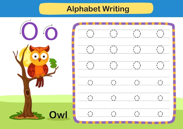 Premium Vector Alphabet Letter Exercise O Owl With Cartoon Vocabulary Illustration