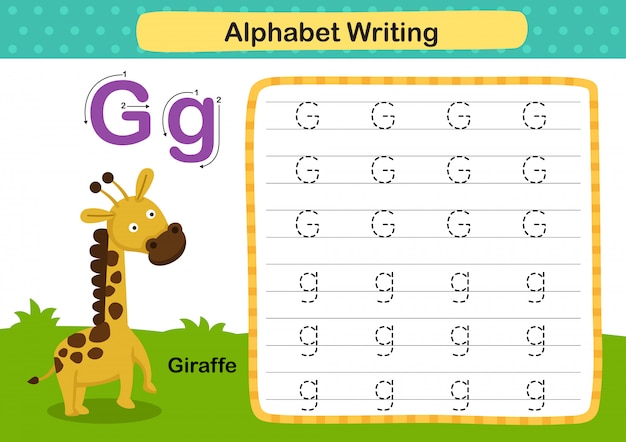 Alphabet letter g-giraffe exercise with cartoon vocabulary illustration