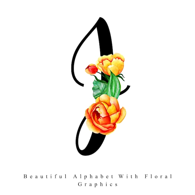 Download Alphabet letter j watercolor floral background Vector ...