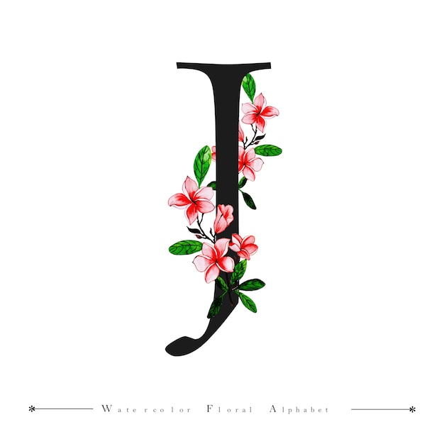Download Alphabet letter j watercolor floral background Vector ...
