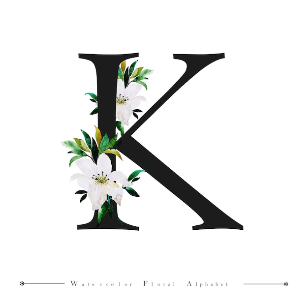 Download Alphabet letter k watercolor floral background | Premium Vector