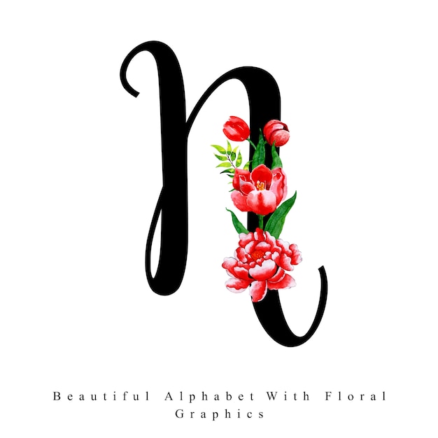 Alphabet Letter N Watercolor Floral Background Vector Premium Download