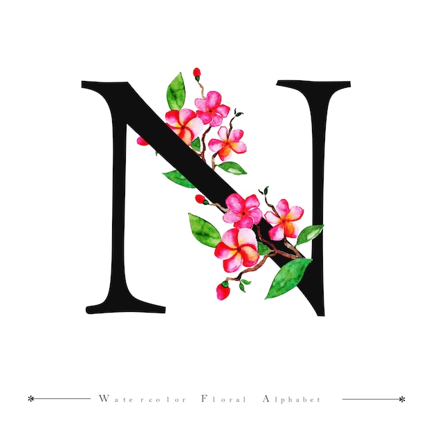 Download Premium Vector | Alphabet letter n watercolor floral ...