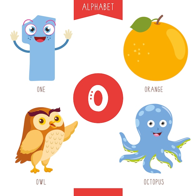 Premium Vector | Alphabet letter o and pictures