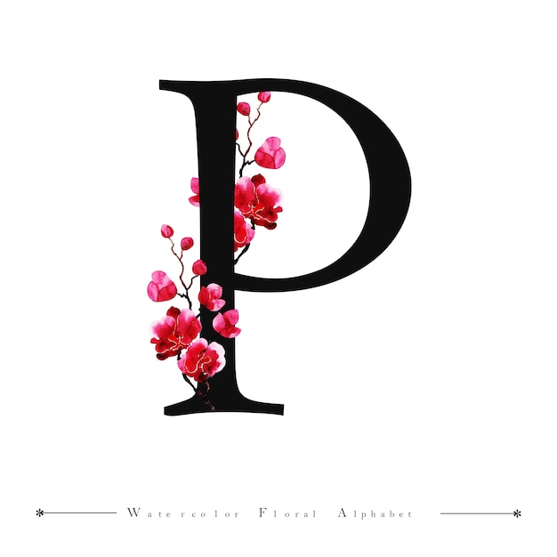 Premium Vector Alphabet Letter P Watercolor Floral Background