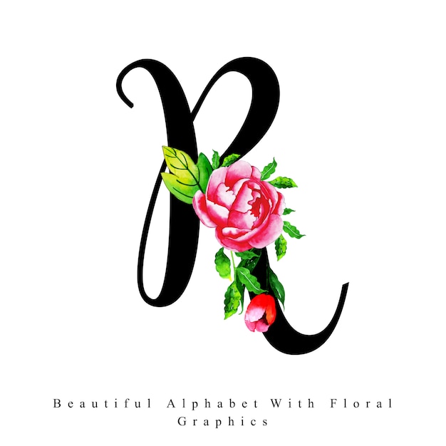 Download Alphabet letter r watercolor floral background | Premium Vector