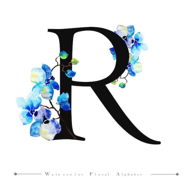 Download Alphabet letter r watercolor floral background | Premium Vector