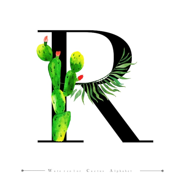 Download Alphabet letter r with watercolor cactus | Premium Vector