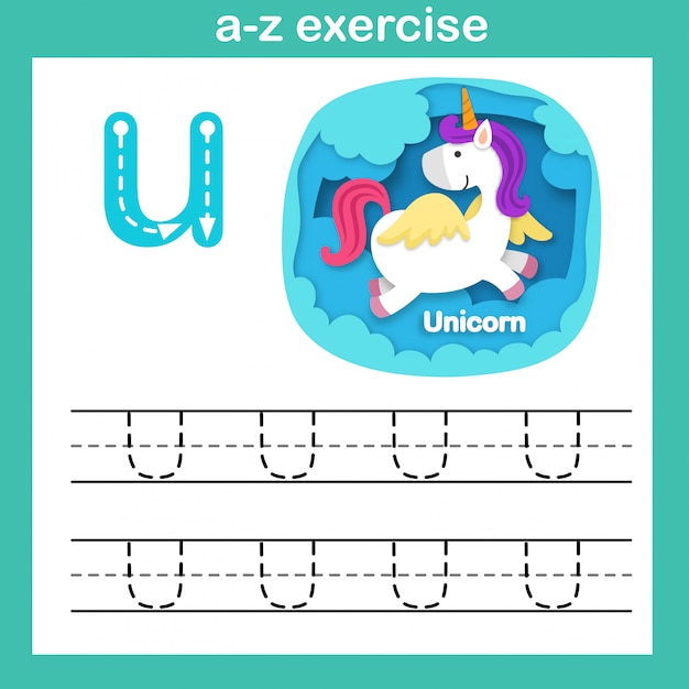 Premium Vector Alphabet Letter U Unicorn Exercise Paper Cut Concept Vector Illustration