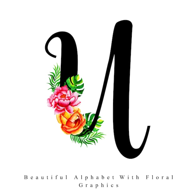 Premium Vector Alphabet letter  u  watercolor floral 