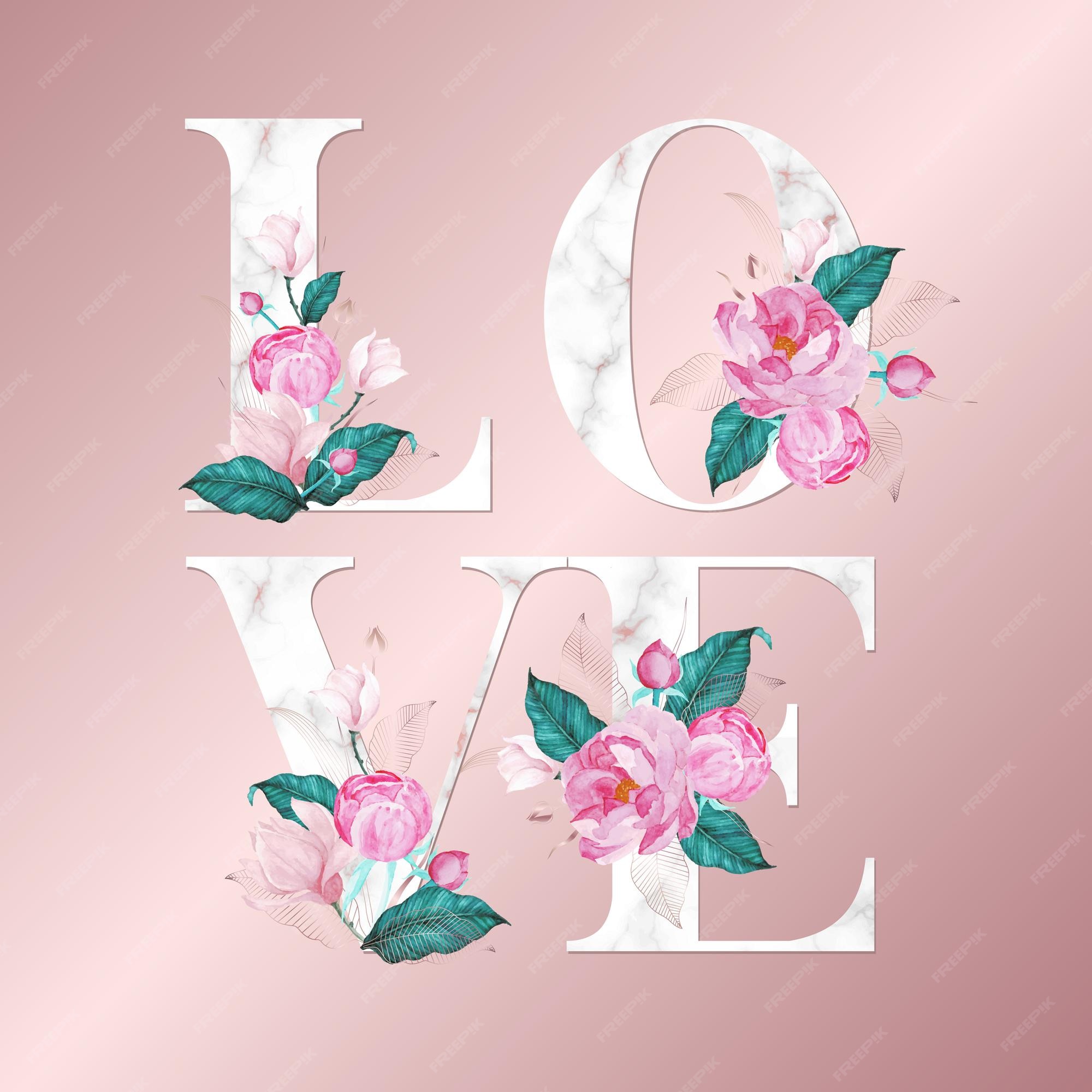 Free Vector | Alphabet letters with watercolor flowers on rose gold ...