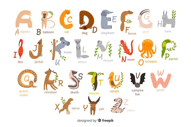 Free Vector | Alphabet made out of cute animals