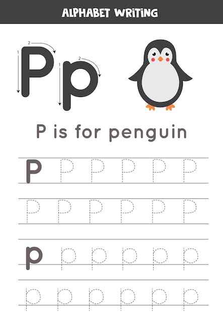 Premium Vector | Alphabet tracing worksheet with animal illustration
