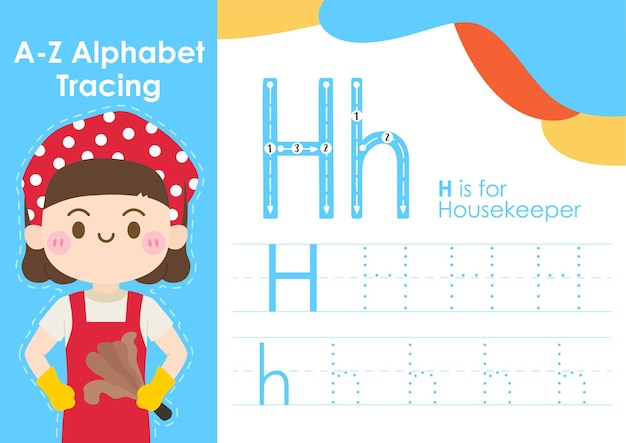 Premium Vector | Alphabet tracing worksheet with job occupation