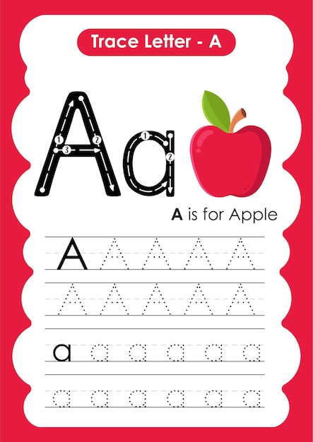 Premium Vector Alphabet Tracing Worksheet With Letter A Apple