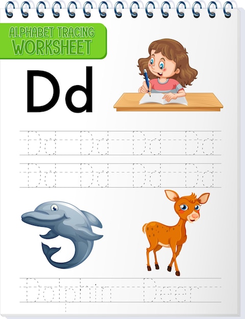 Free Vector | Alphabet tracing worksheet with letter and vocabulary