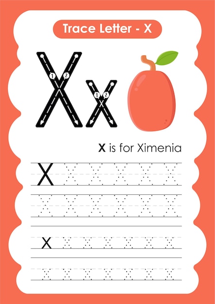 Premium Vector | Alphabet tracing worksheet with letter x ximenia