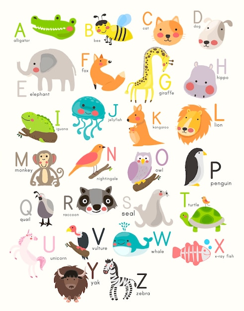 Alphabet with animals | Free Vector