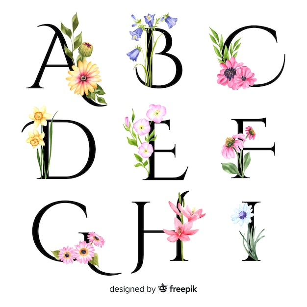 Download Alphabet with realistic flowers Vector | Free Download