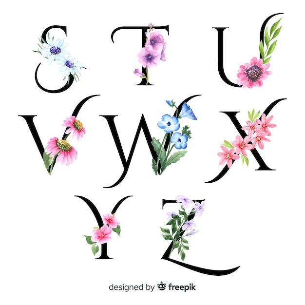 Download Alphabet with realistic flowers | Free Vector