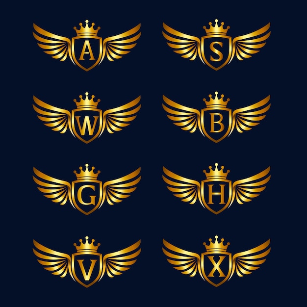 Alphabet with wings and shield logo collections Premium Vector