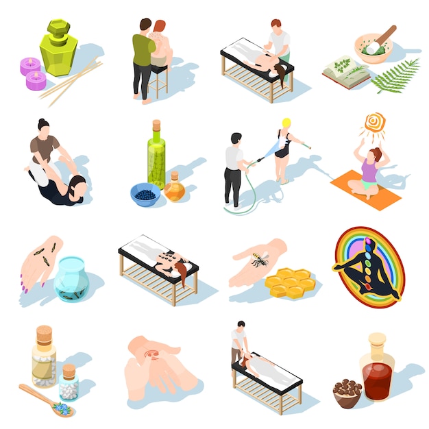  Alternative  medicine isometric icons Free Vector