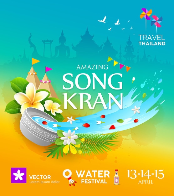 Premium Vector Amazing Songkran Festival Travel Thailand Colorful Poster Design Background