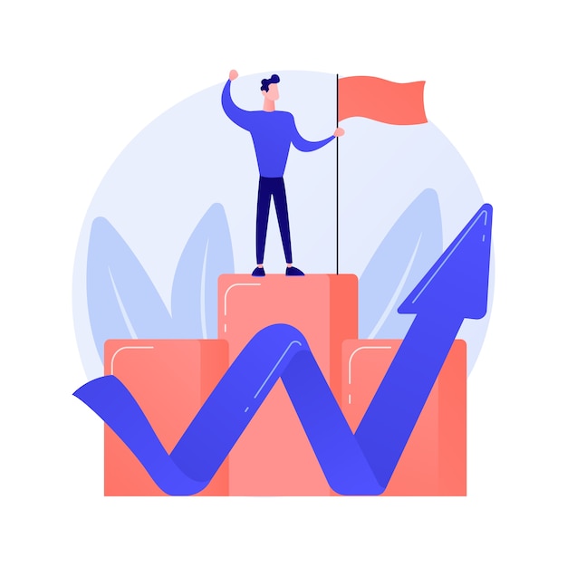 Ambitious businessman on top. business growth, leadership quality, career opportunity. success achievement, aspirations realization idea. Free Vector