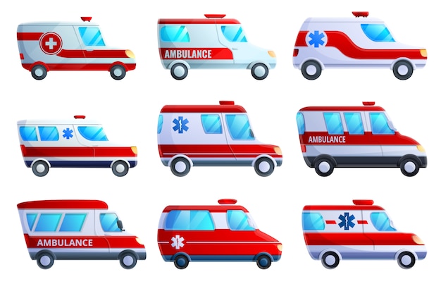 Premium Vector | Ambulance icon set, cartoon style