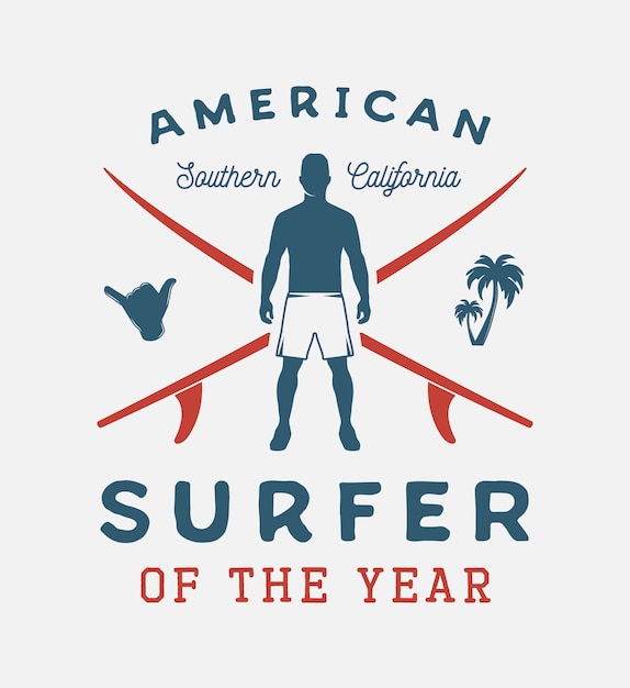 American california surfing emblem with man Premium Vector