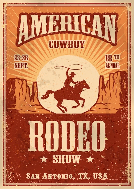 Free Vector American Cowboy Rodeo Poster With Typography And Vintage