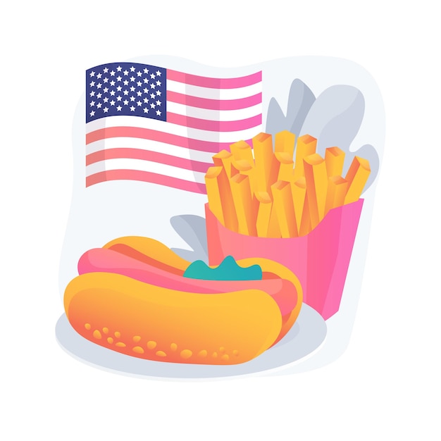 Free Vector American Cuisine Abstract Concept Illustration American Cooking Restaurant Typical Barbecue Dish Fast Food Takeout Traditional Usa Cuisine Homemade Grill Recipe