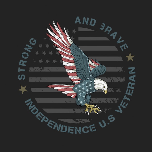 American eagle veteran emblem strong and brave Premium Vector