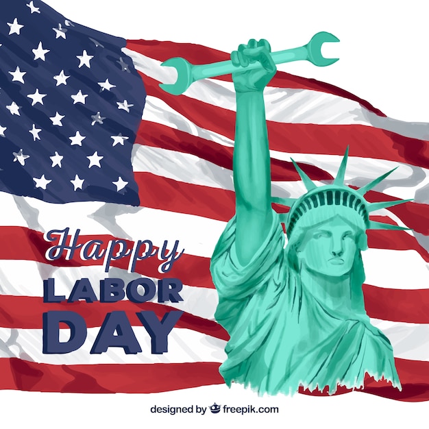 American flag and liberty statue with
wrench