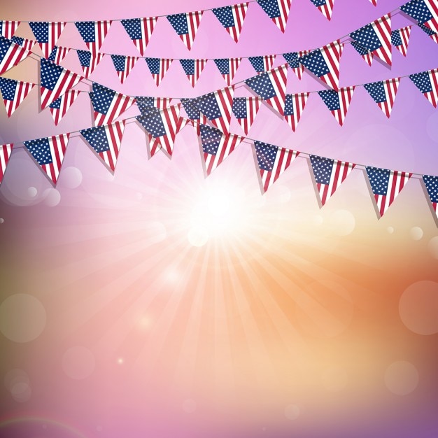 American flag bunting on an abstract\
background