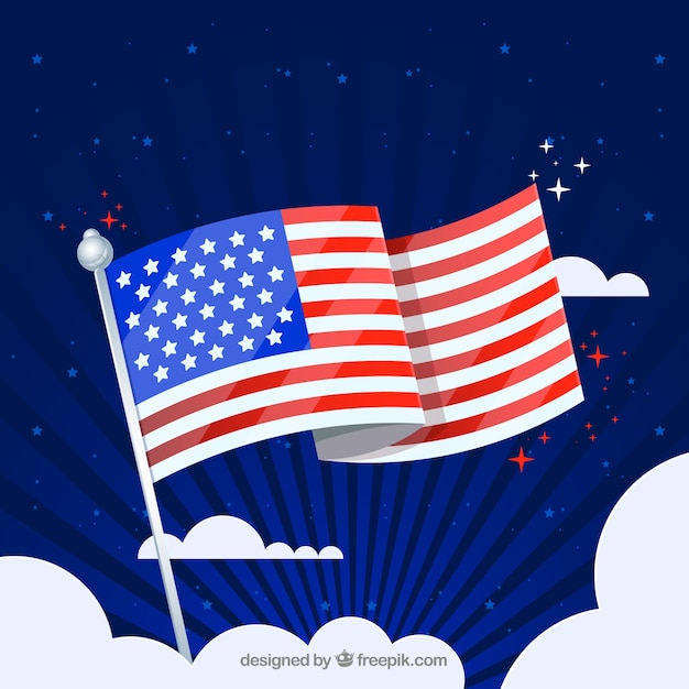 Download American flag waving in the sky | Free Vector