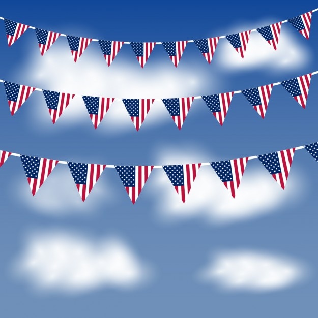 American flags in sky