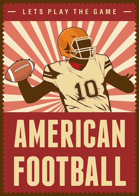 アメリカンフットボールラグビースポーツレトロポップアートポスターサイネージ プレミアムベクター