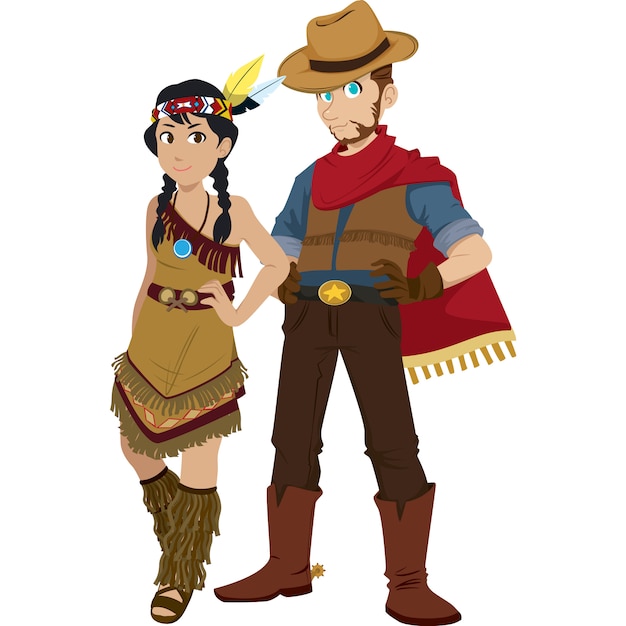 Download Premium Vector | American man and woman in the traditional ...